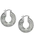Giani Bernini Cubic Zirconia Engraved Hoop Earrings In Sterling Silver, Created For Macy's