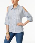 Style & Co Cotton Striped Cold-shoulder Shirt, Only At Macy's