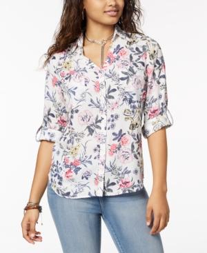 Bcx Juniors' Floral-print Utility Shirt