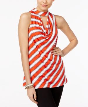 Ny Collection Striped Choker Draped Cutout Top