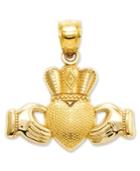 14k Gold Charm, Claddagh And Textured Crown Charm