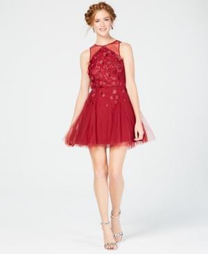 Teeze Me Juniors' Floral-applique Fit & Flare Dress