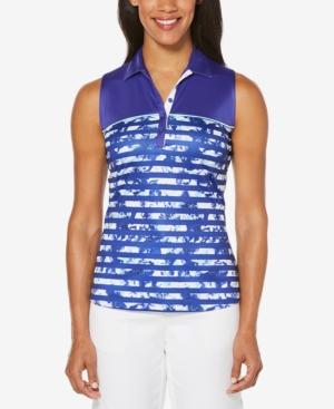 Pga Tour Floral Stripe Sleeveless Polo