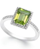 Peridot (1-1/2 Ct. T.w.) And Diamond (1/8 Ct. T.w.) Ring In 14k White Gold