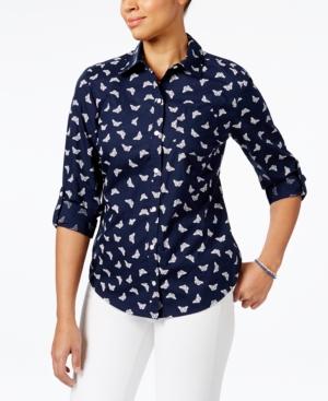 Karen Scott Cotton Butterfly-print Shirt, Only At Macy's