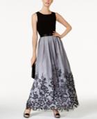 Jessica Howard Belted Pleated Floral-border Gown