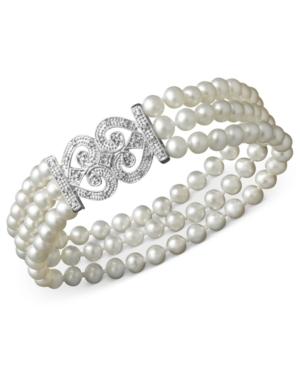 Sterling Silver Bracelet, Cultured Freshwater Pearl And Diamond (1/6 Ct. T.w.) Bracelet
