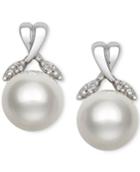 Cultured Freshwater Pearl (6mm) And Diamond Accent Stud Earrings In Sterling Silver