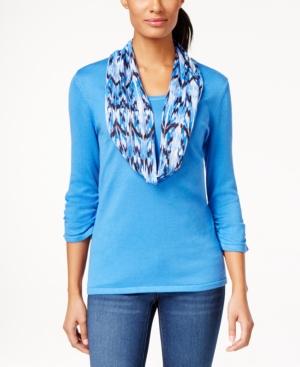 Ny Collection Petite Scoop-neck Top And Scarf
