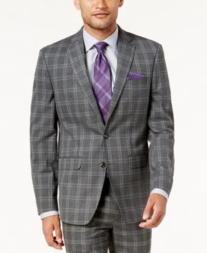 Sean John Men's Slim-fit Gray Windowpane Suit Jacket