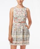 Teeze Me Juniors' Printed Mesh-trim Dress With Belt