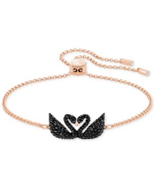 Swarovski Rose Gold-tone Jet Pave Iconic Swan Slider Bracelet