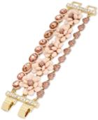 Betsey Johnson Gold-tone Pink Flower Multi-row Bracelet