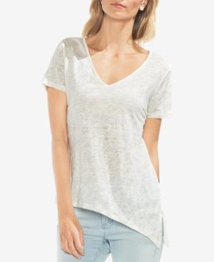 Vince Camuto Printed Asymmetrical Linen T-shirt