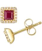 Ruby (3/4 Ct. T.w.) & Diamond (1/8 Ct. T.w.) Stud Earrings In 14k Gold