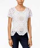 Bar Iii Short-sleeve Crocheted Top, Only At Macy's
