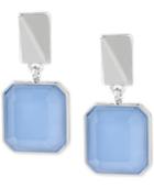 Kenneth Cole New York Silver-tone Blue Faceted Square Stone Drop Earrings