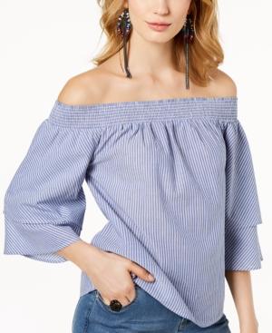 I.n.c. Cotton Striped Off-the-shoulder Top, Created For Macy's