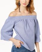 I.n.c. Cotton Striped Off-the-shoulder Top, Created For Macy's