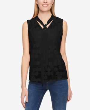 Tommy Hilfiger Textured Tie-neck Shirt, Only At Macy's