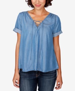 Lucky Brand Lace-up Chambray Top