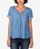 Lucky Brand Lace-up Chambray Top