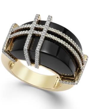Onyx (20-3/4 Ct. T.w.) And Diamond (1/2 Ct. T.w.) Ring In 14k Gold