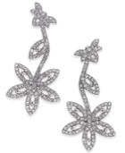 I.n.c. Woman Silver-tone Pave Flower Drop Earrings, Created For Macy's