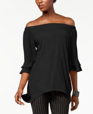 Ny Collection Off-the-shoulder Hankderchief-hem Top