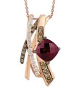 Le Vian Raspberry Rhodolite Garnet (2-3/4 Ct. T.w.) And White And Chocolate Diamonds (5/8 Ct. T.w.) Pendant In 14k Rose Gold, Only At Macy's