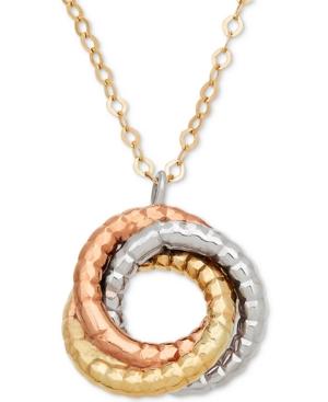 Italian Gold Tri-color Rope-textured Love Knot 17 Pendant Necklace In 14k Gold, White Gold & Rose Gold