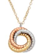 Italian Gold Tri-color Rope-textured Love Knot 17 Pendant Necklace In 14k Gold, White Gold & Rose Gold