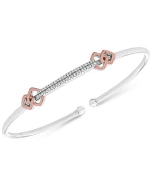 Wrapped Diamond Two-tone Flexie Bangle Bracelet (1/6 Ct. T.w.) In Sterling Silver And 14k Rose Gold-plate, Created For Macy's