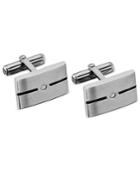 Stainless Steel Cuff Links, Diamond Accent And Black Enamel Stripe Cuff Links