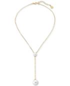 Majorica Gold-tone Sterling Silver Imitation Pearl Lariat Necklace, 18 + 3 Extender