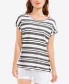 Two By Vince Camuto Striped Cuffed-sleeve Top