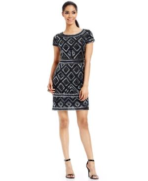 Adrianna Papell Petite Short-sleeve Beaded Sheath