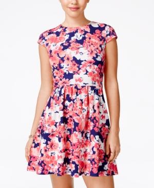 B Darlin Juniors' Floral-print Mesh-back A-line Dress