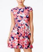 B Darlin Juniors' Floral-print Mesh-back A-line Dress