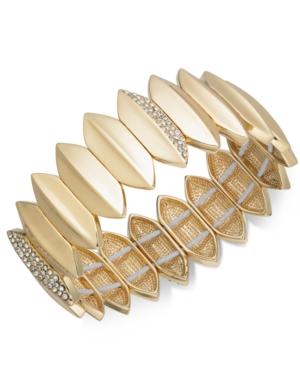 Inc International Concepts Gold-tone Pave Leaf Stretch Bracelet, Created For Macy's