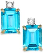 Blue Topaz (4 Ct. T.w.) & Diamond (1/10 Ct. T.w.) Stud Earrings In 14k Gold