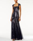 Adrianna Papell Petite Sequined Cutout-back Gown