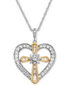 Lab-created White Sapphire Heart & Cross Pendant Necklace (5/8 Ct. T.w.) In Sterling Silver & 14k Gold