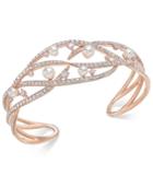 Danori Rose Gold-tone Imitation Pearl & Pave Cuff Bracelet, Created For Macy's
