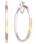 Sis By Simone I Smith Platinum, 18k Rose Gold And 18k Gold Over Sterling Silver Earrings, Extra-large Tri-color Hoop Earrings
