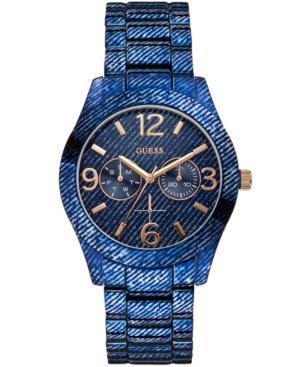 Guess Women's Blue Denim-print Stainless Steel Bracelet Watch 39mm U0288l1
