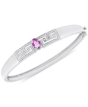 Amethyst (1-1/5 Ct. T.w.) And Diamond Accent Greek Key Bangle Bracelet In Silver-plated Brass Or 18k Rose Gold Over Silver-plated Brass