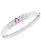 Amethyst (1-1/5 Ct. T.w.) And Diamond Accent Greek Key Bangle Bracelet In Silver-plated Brass Or 18k Rose Gold Over Silver-plated Brass