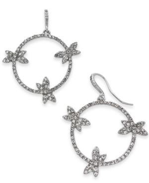 I.n.c. Woman Silver-tone Pave Dragonfly Drop Hoop Earrings, Created For Macy's