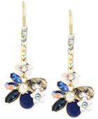 Betsey Johnson Gold-tone Imitation Pearl And Blue Stone And Crystal Flower Drop Earrings